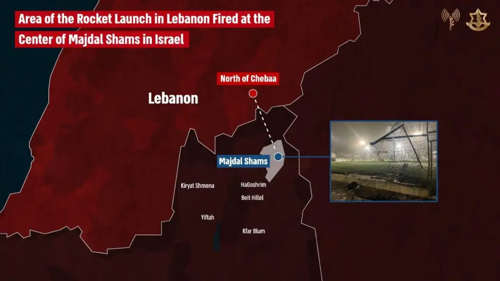 From the analysis of the IDF's operational systems, the rocket launch at the center of Majdal Shams was carried out from an area located north of the village of Chebaa in southern Lebanon.